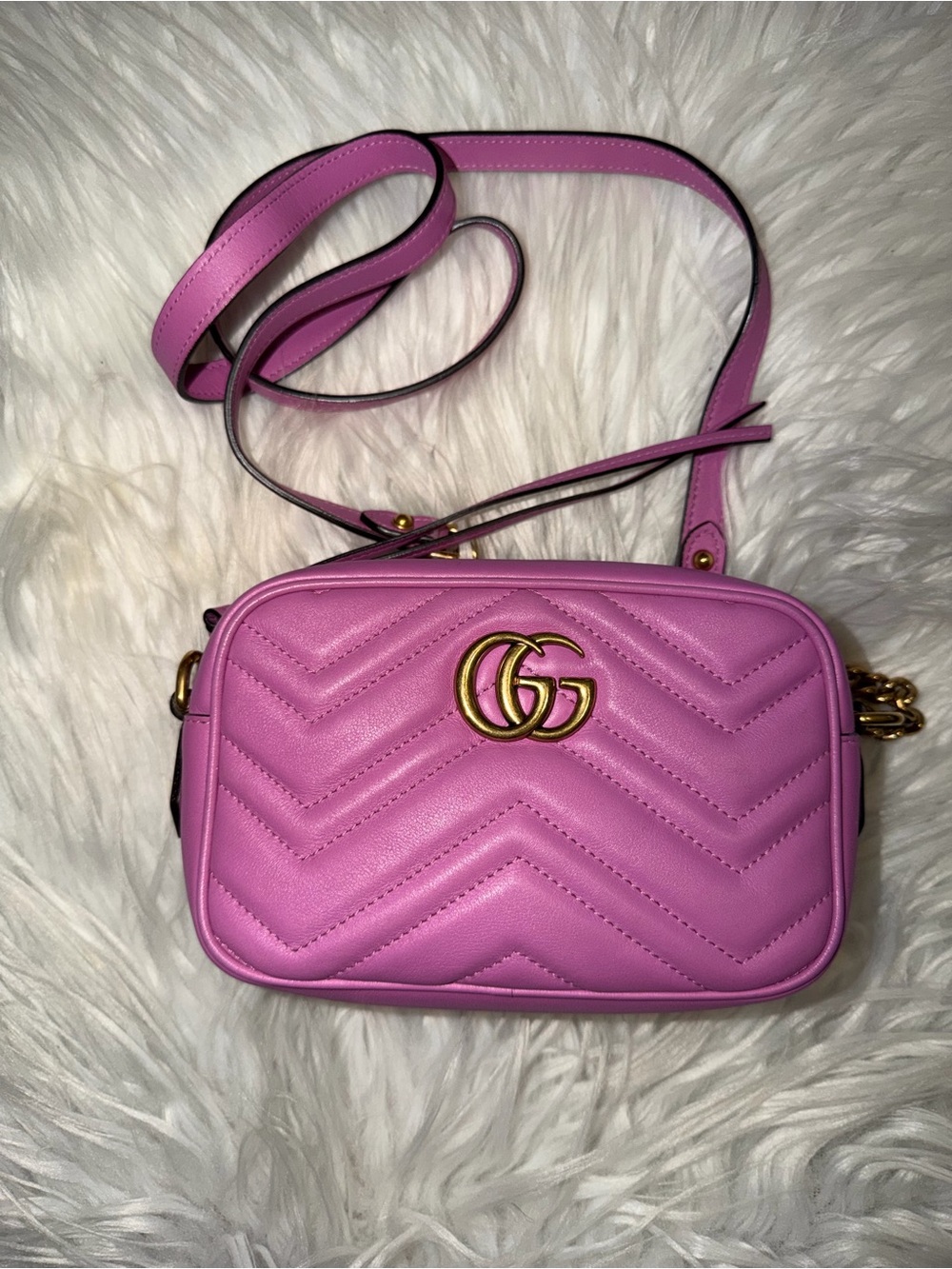 Gucci GG Pink Marmont Matelassé Mini Crossbody Bag